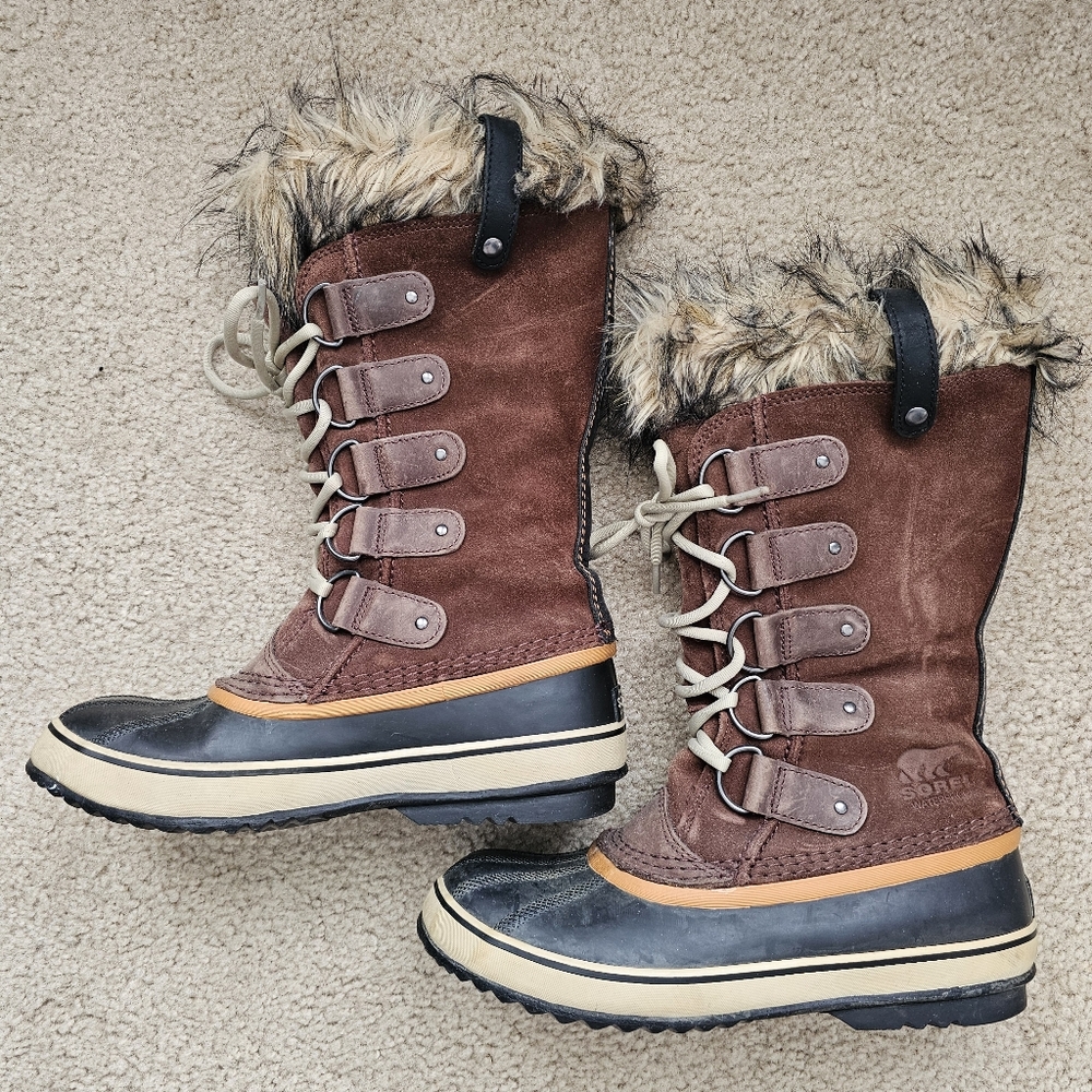Sorel Joan of Arctic waterproof snow boots knee high faux fur dark brown size 9